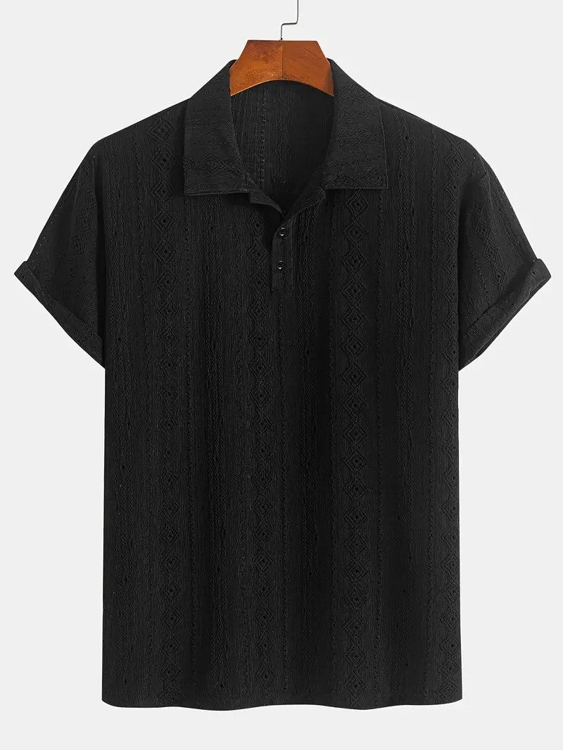 Men's Breathable Hollow-out Lightweight Casual Top Black GlamzKart