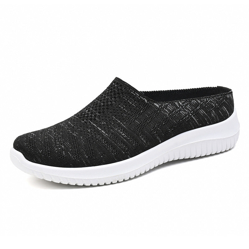 Plus Size Toe Cap Semi Slipper Breathable Soft Bottom Casual Mom Shoes Outdoor Slippers Black GlamzKart