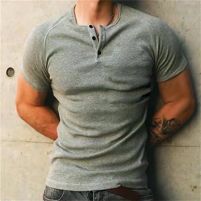 Solid Color Men's Retro Summer Short Sleeve Fitness GlamzKart