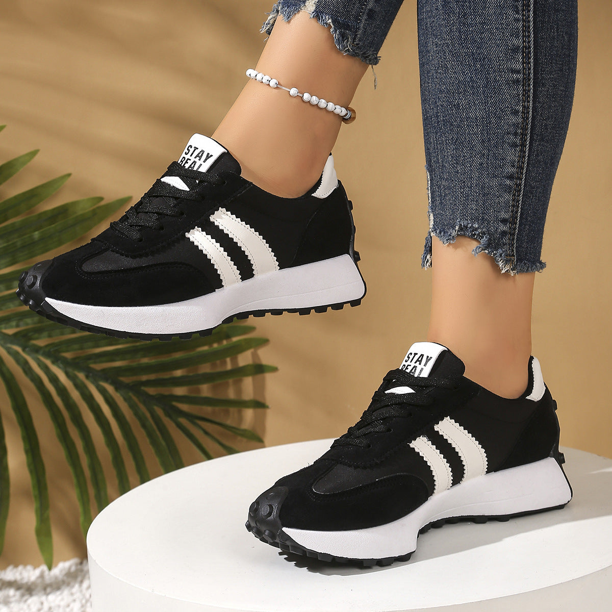 Women's Thick Bottom Student Casual Shoes Breathable Sneaker Black GlamzKart