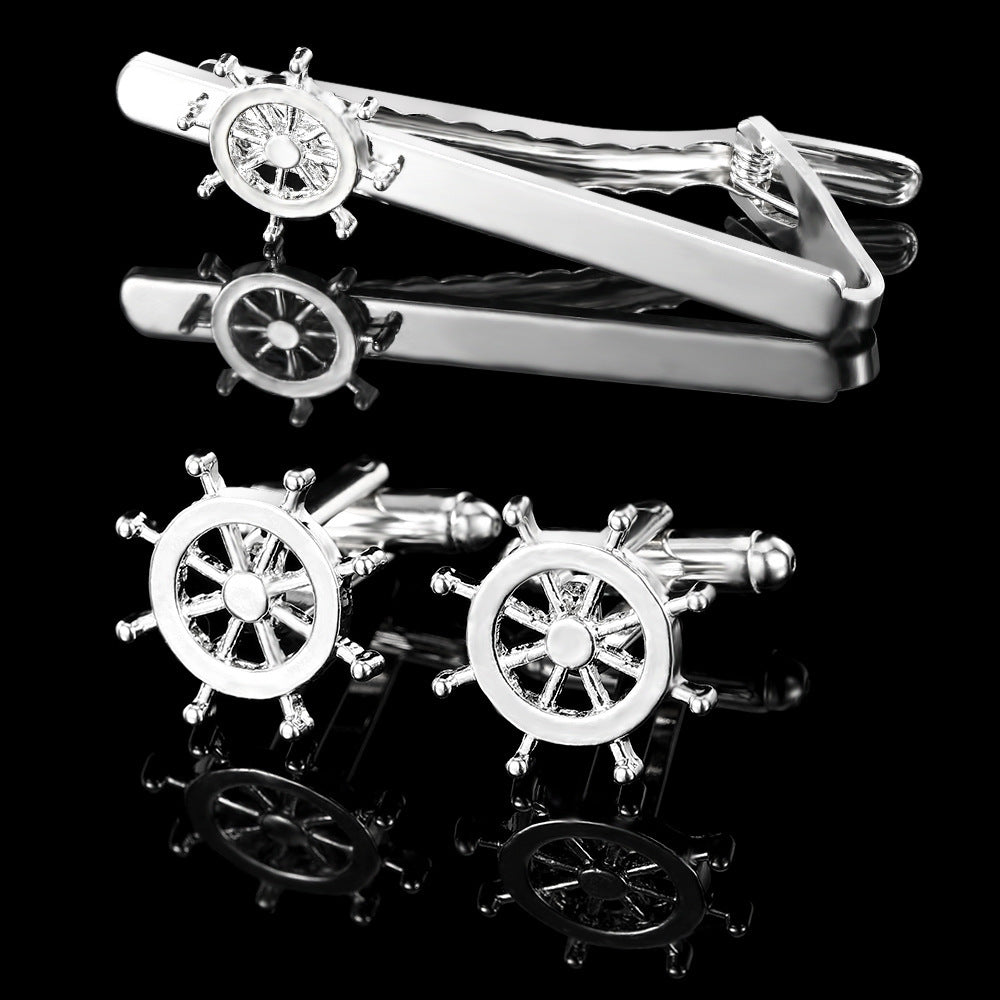 Simple Trendy Men's Rudder Cufflinks Tie Clip GlamzKart