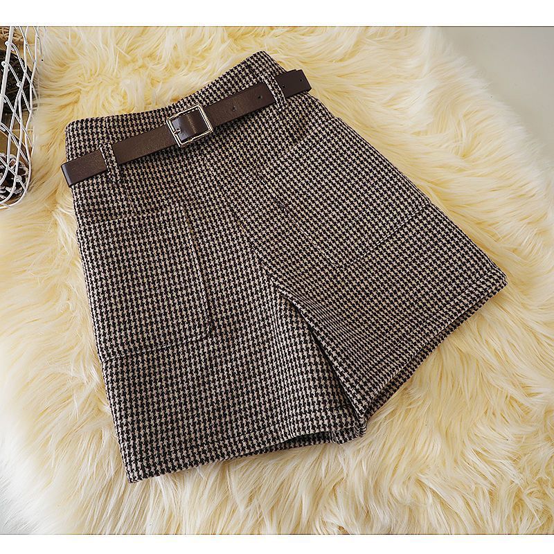 Fashionable All-match Slimming Woolen Wide-leg Pants Brown GlamzKart