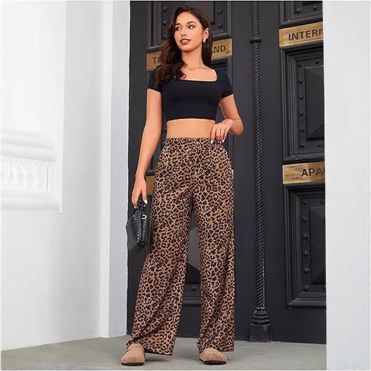 Women's Leopard Print Elastic High Waist Trousers GlamzKart