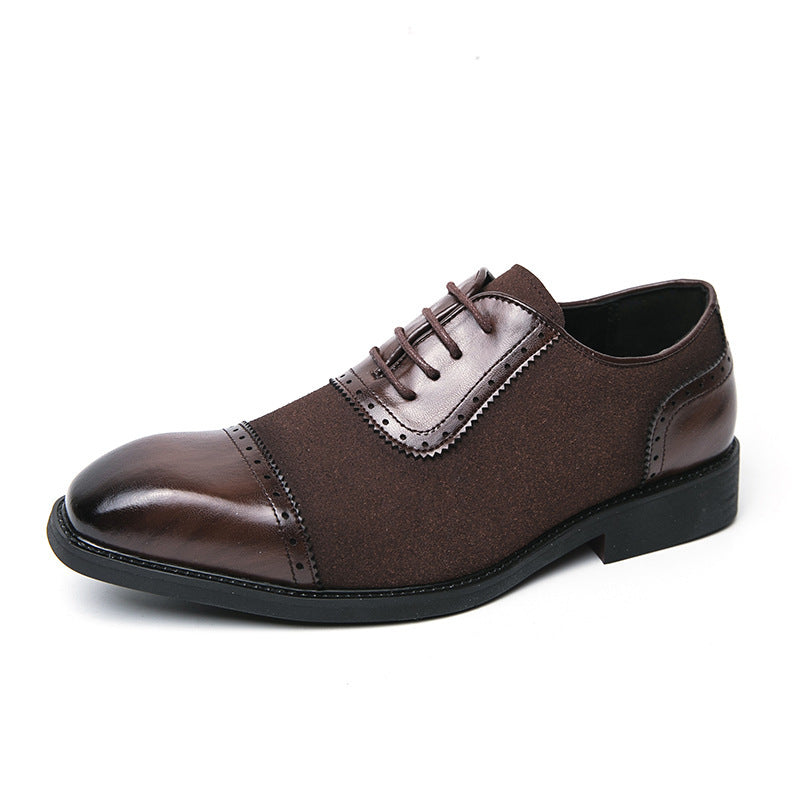 Men's Thick-soled Raised Round Toe Lace-up Business Leather Shoes Brown GlamzKart