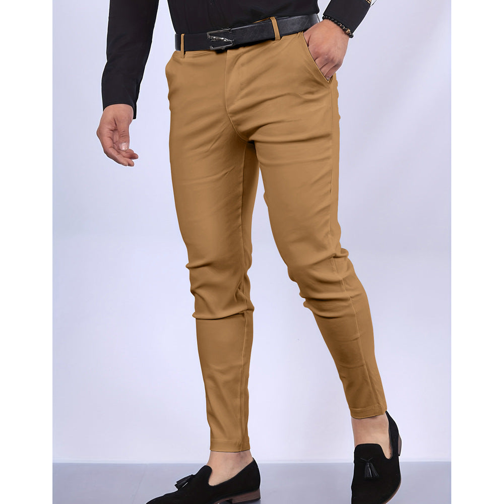 Men's Solid Color Faux Pocket Formal Casual Pants Caramel GlamzKart