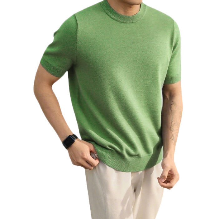 Plus Size Short-sleeved Sweater Men's Lightly Mature Casual Fluorescent Green GlamzKart