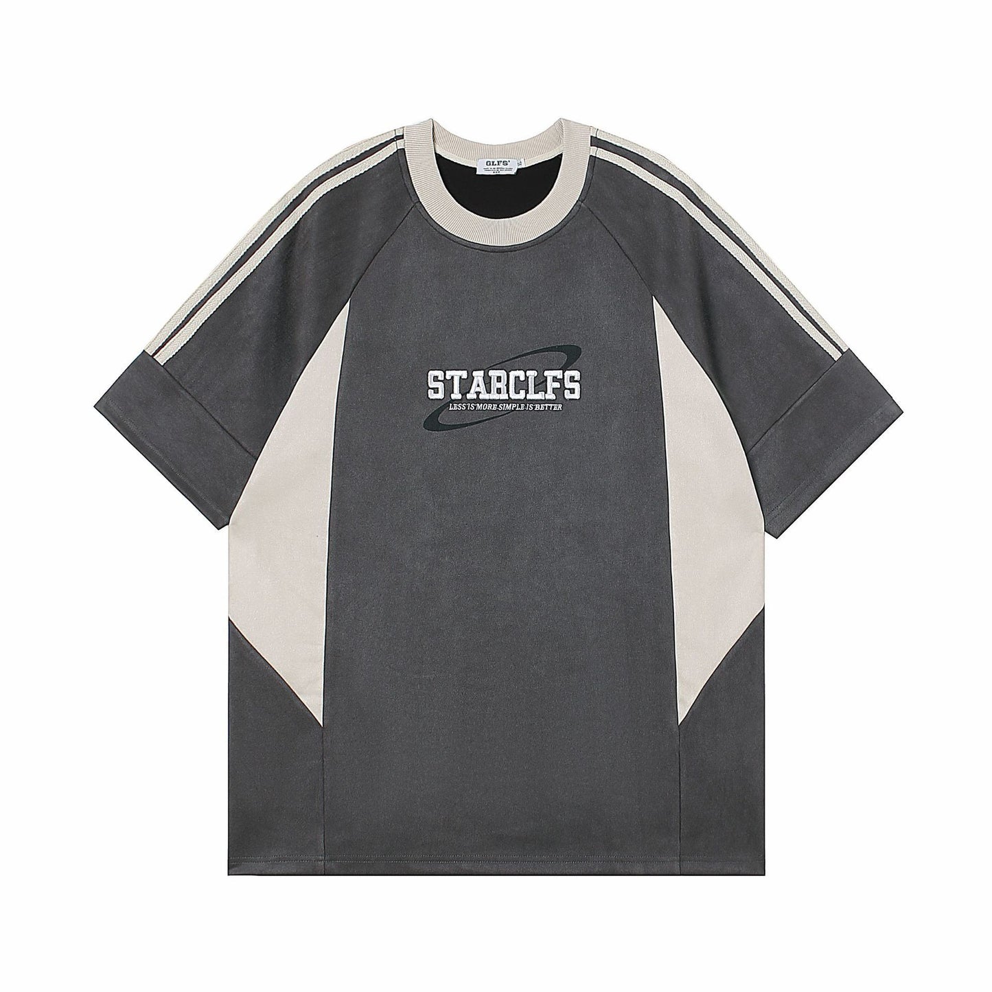 Men's Loose Short-sleeved T-shirt With Letter Embroidery Design Gray GlamzKart