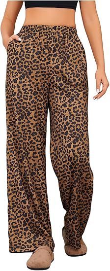 Women's Leopard Print Elastic High Waist Trousers Dark Brown GlamzKart