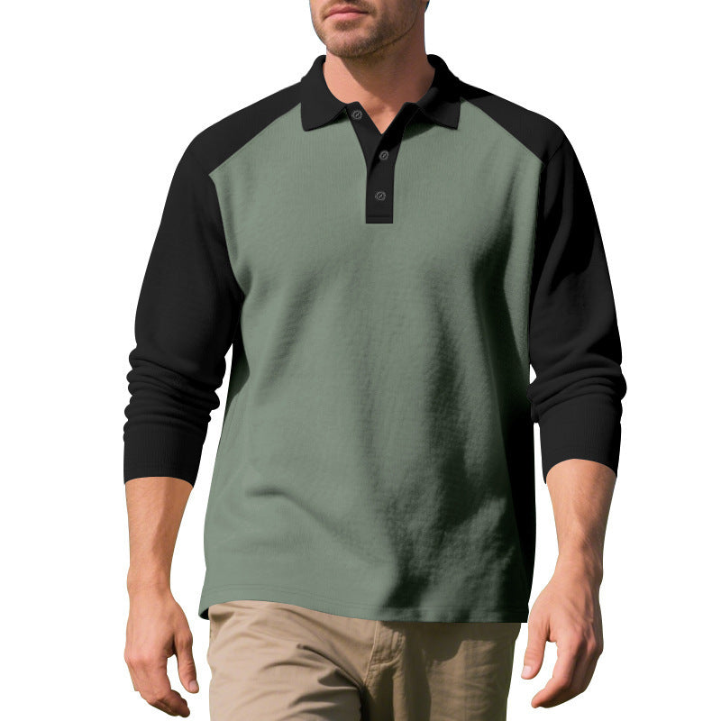 Golf Lapel Long-sleeved T-shirt Bottoming Shirt Gray Green With Black Sleeves GlamzKart