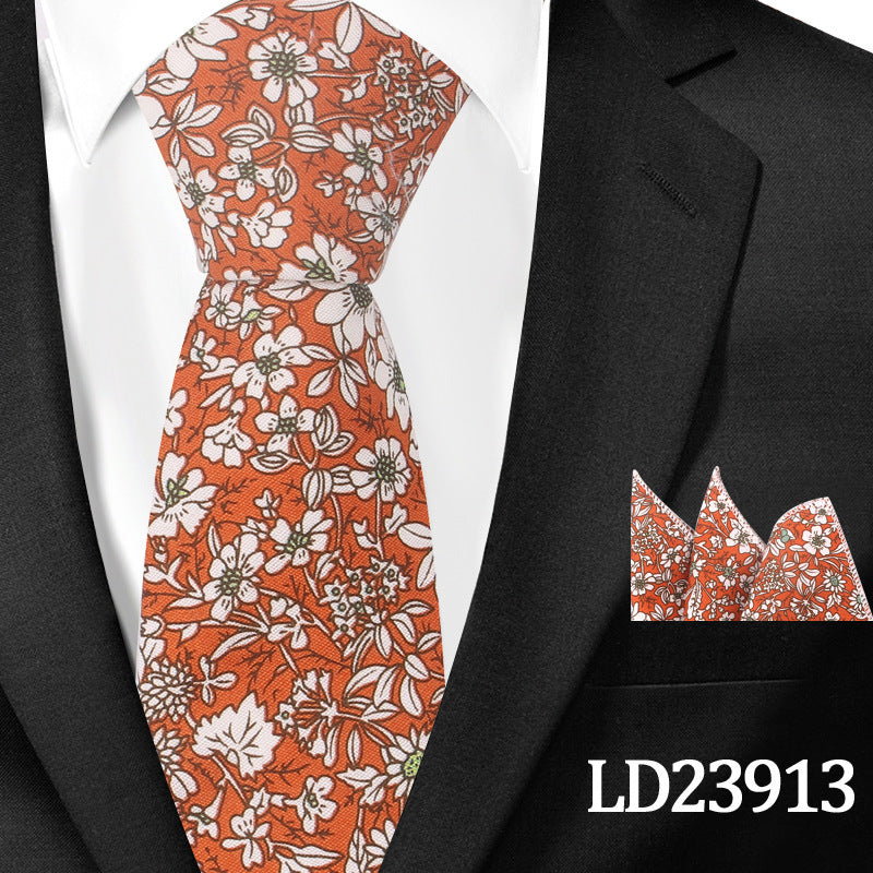 Casual Cotton Floral Print 6cm Casual Tie Pocket Square Suit LD23913 GlamzKart
