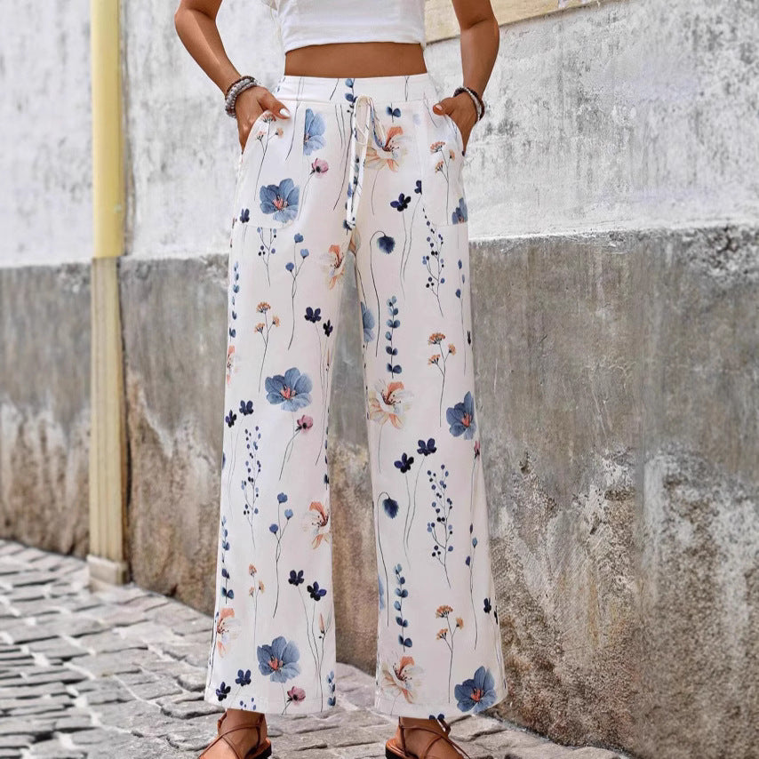 Leisure Wide Leg Pants Printed Loose Trousers GlamzKart