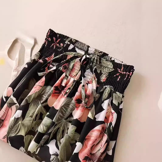 Casual Flower Pants Spring And Summer Thin High Waist Slimming Ice Silk Elastic Floral Straight GlamzKart
