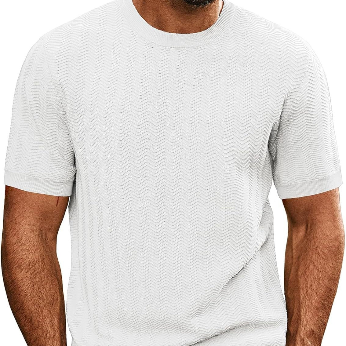 Men's Summer Hollow Breathable Sweater Solid Color T-shirt White GlamzKart
