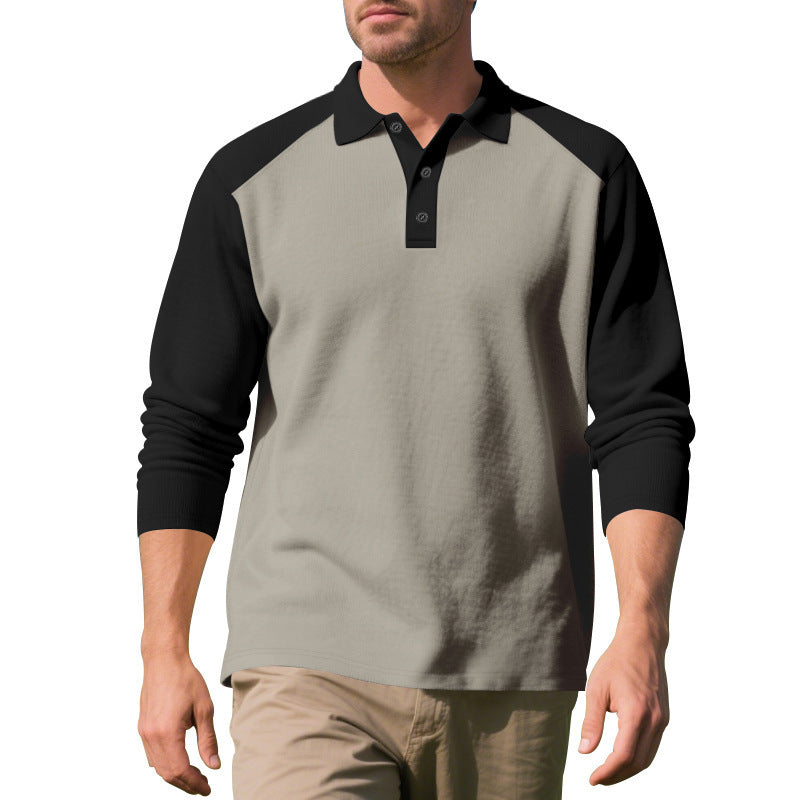 Golf Lapel Long-sleeved T-shirt Bottoming Shirt Khaki And Black Sleeve GlamzKart