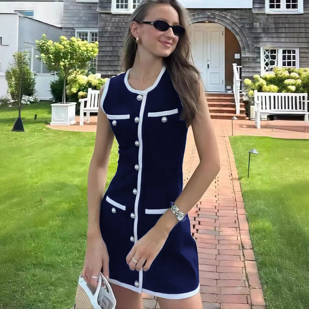 Classic Style Elegant Sexy Dress Dark Blue Cardigan GlamzKart