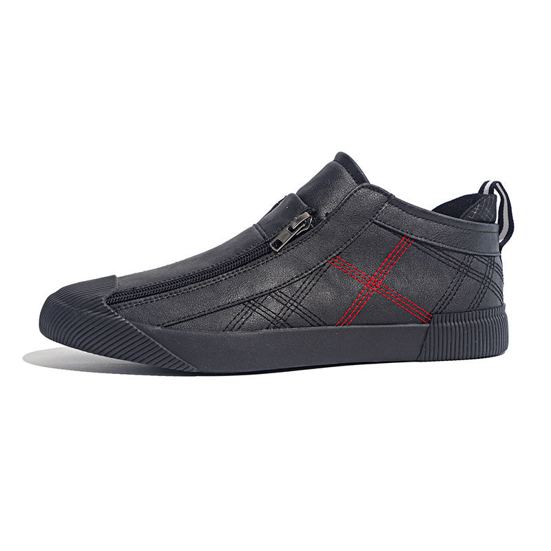 Leather Shoes Breathable Casual Fashion Low-top Sneakers 22393 All Black GlamzKart