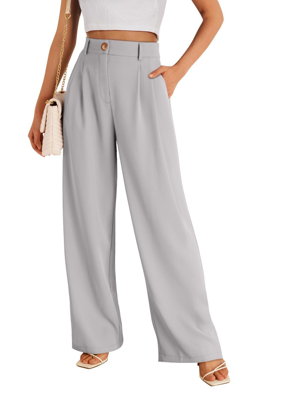 Women's Pocket High Waist Straight All-matching Casual Zipper Light Gray GlamzKart