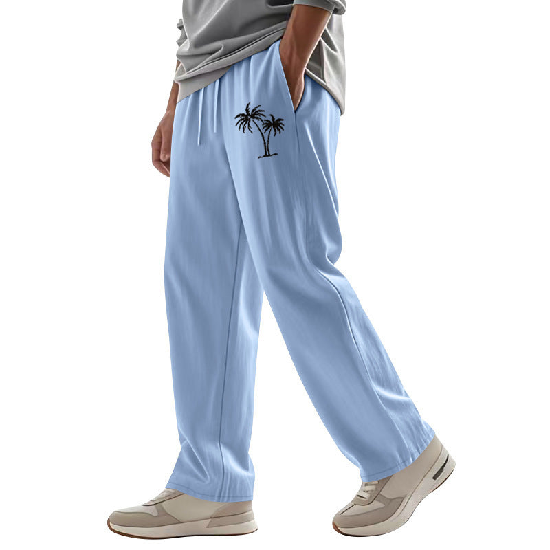 Casual Hawaiian Beach Coconut Print Trousers Light Blue GlamzKart