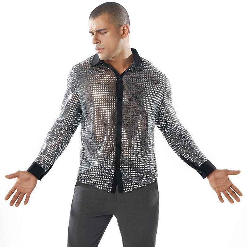 Men's Scales Shirt Long Sleeve Collar Silver GlamzKart