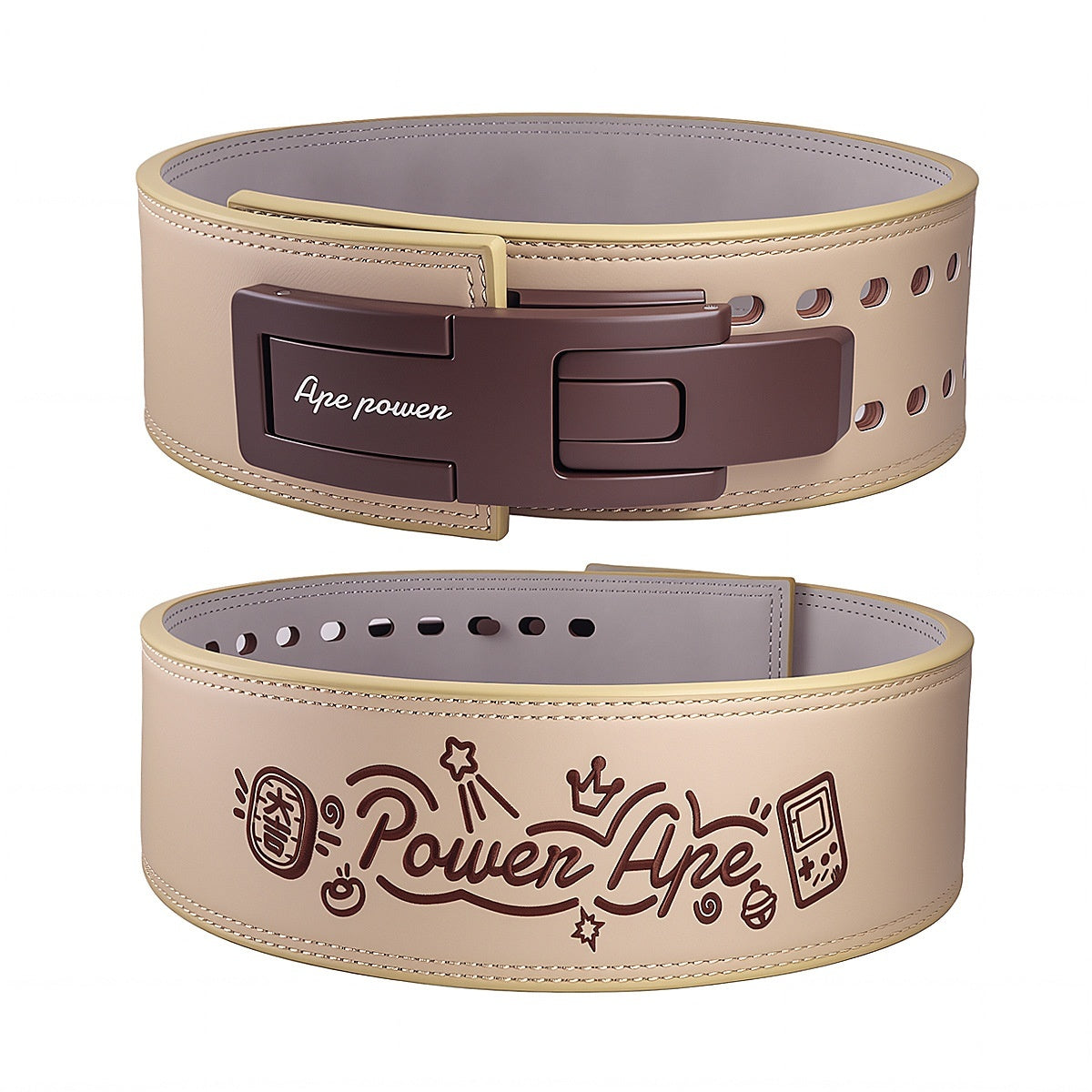 Cartoon Full Leather Fitness Belt Khaki GlamzKart