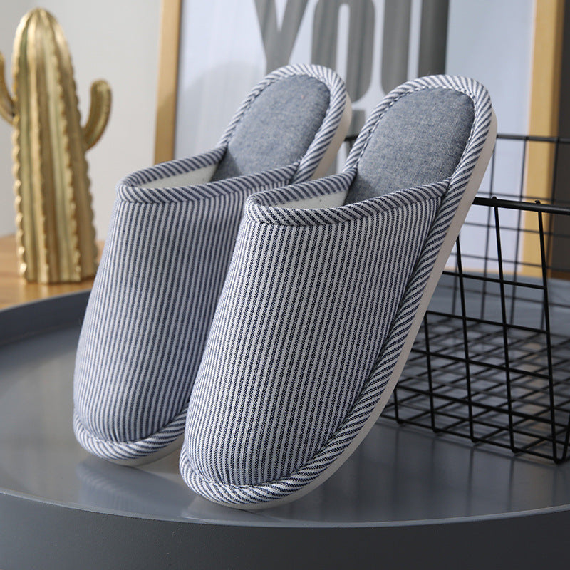 Household Stripes Home Indoor Non Slip Cotton Slippers Dark Blue GlamzKart