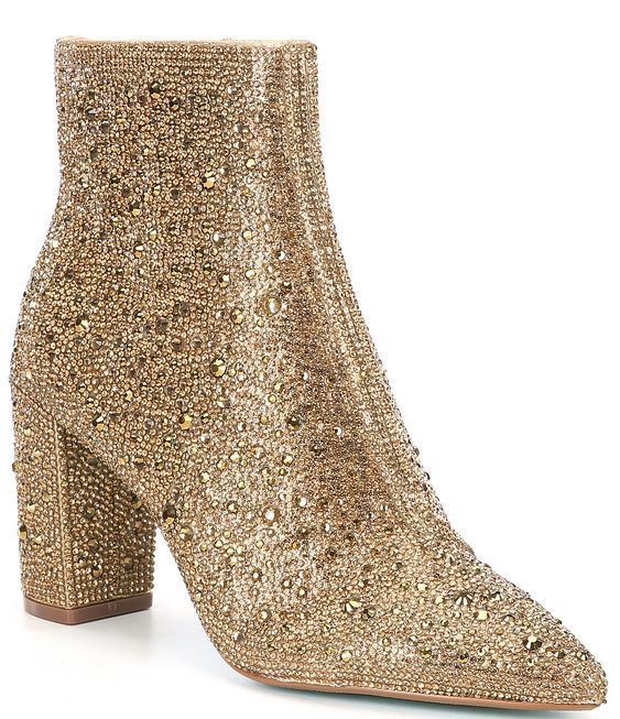 Rhinestone Pointed Toe Fashion Ankle Boots Gold GlamzKart
