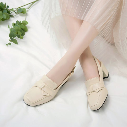 New Baotou sandals women Xia Fangtou thick heel high heels GlamzKart