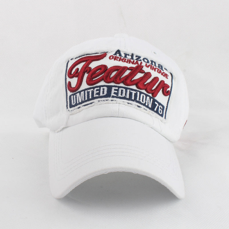 European And American Style Featur Letter Embroidered Peaked Cap Outdoor Casual Hat White Adjustable GlamzKart