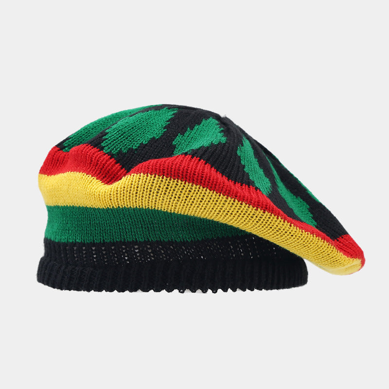 Jamaica Wig Woven Hat Women's Retro Yellow And Green Stitching Beret Light Style 2 Colors M GlamzKart