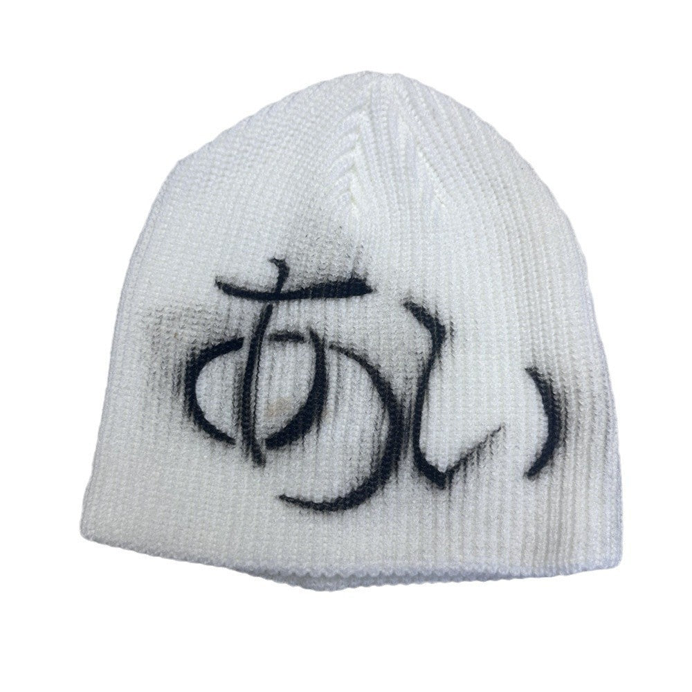 Street Style Letters Pile Heap Cap Beanie Hat Female Autumn And Winter Street Day White M GlamzKart