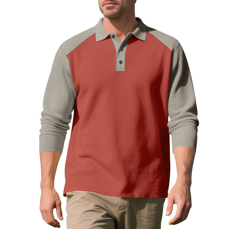 Golf Lapel Long-sleeved T-shirt Bottoming Shirt Orange And Khaki Sleeves GlamzKart