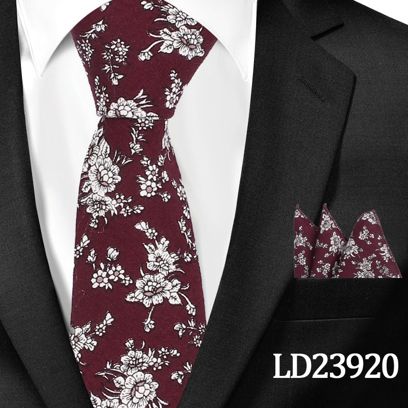 Casual Cotton Floral Print 6cm Casual Tie Pocket Square Suit LD23920 GlamzKart