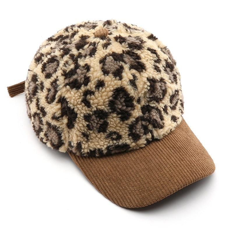 Japanese Women's Autumn And Winter Personalized Retro Color-blocking Leopard Print Baseball Cap GlamzKart