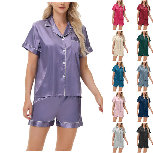 Ice Silk Women's Short Sleeve Satin Plus Size Pajamas GlamzKart