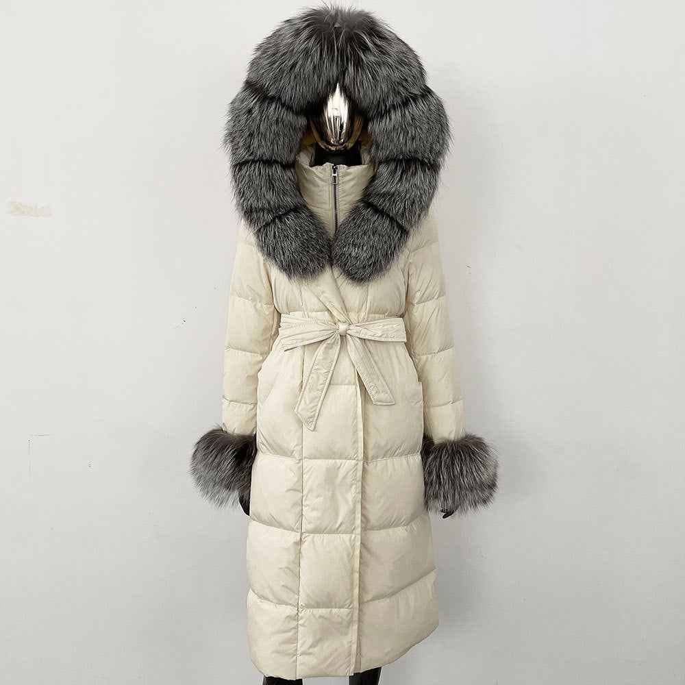 Thickened Long Section White Goose Down Slim Fit Women's Coat