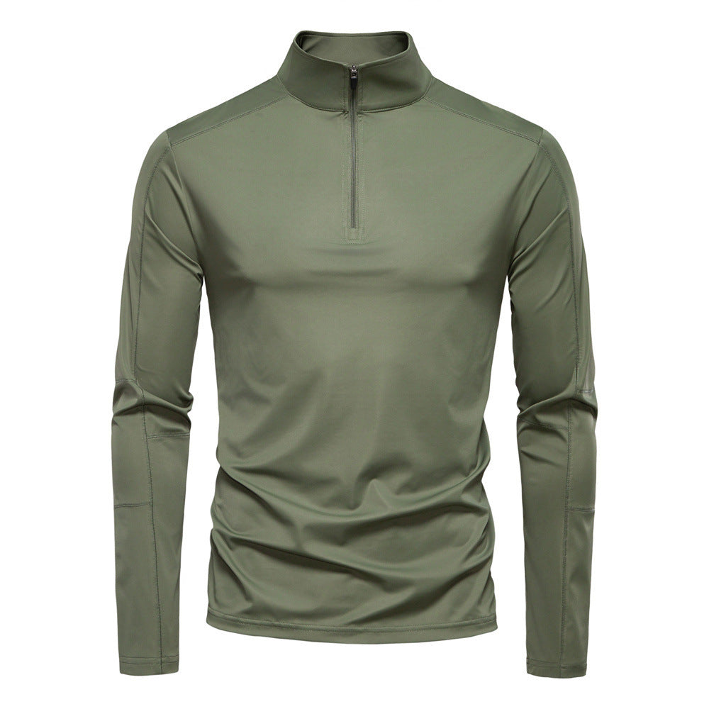 Men's Sun Protection UV Protection Long Sleeve Half Zipper T-shirt Army Green GlamzKart