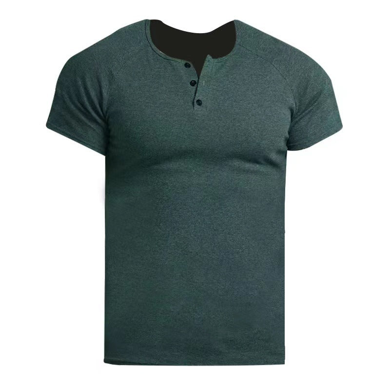 Solid Color Men's Retro Summer Short Sleeve Fitness Peacock Green GlamzKart