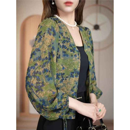 Fashionable Floral Shirt Women's Printed Thin Coat