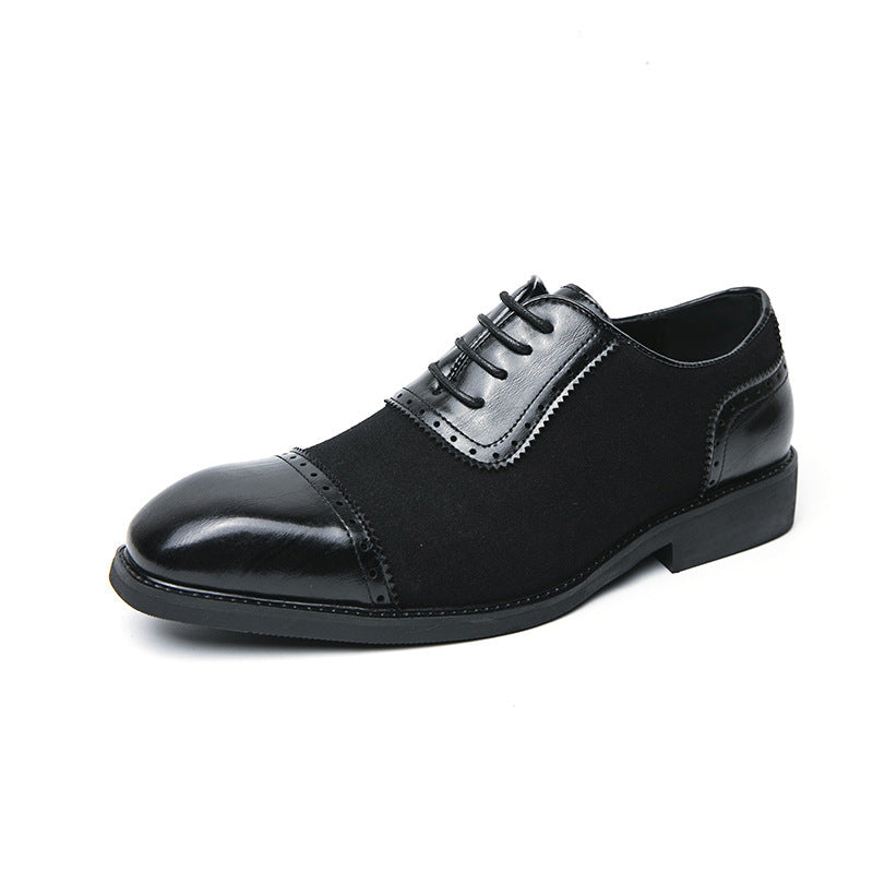Men's Thick-soled Raised Round Toe Lace-up Business Leather Shoes Black GlamzKart