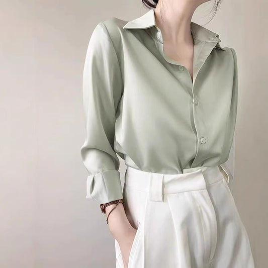 Women's High-grade Green Satin Shirt GlamzKart