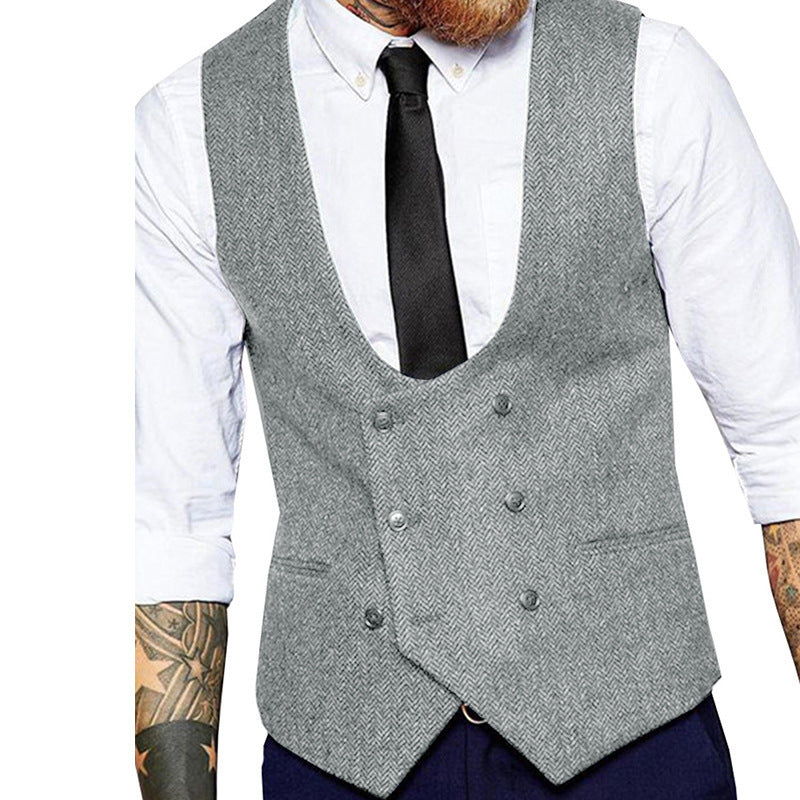 Retro Casual Herringbone Pattern Men's Suit Vest Groom Groomsman Slim Fit Vest GlamzKart
