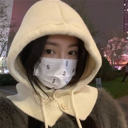 Fashionable Warm Hat Scarf Integrated Ear Protection Knitting Woolen Cap GlamzKart