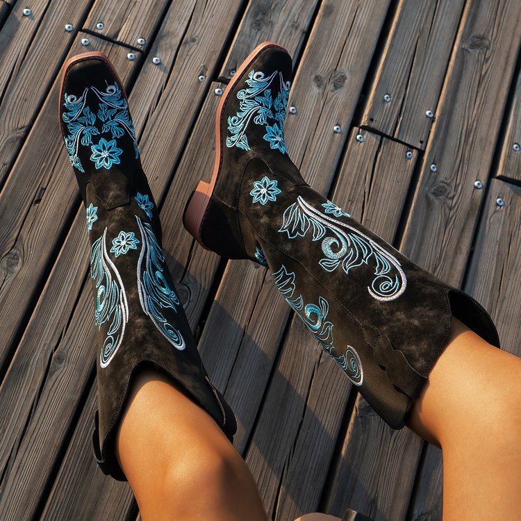 Plus Size High Cylinder Below The Knee Boots Black GlamzKart