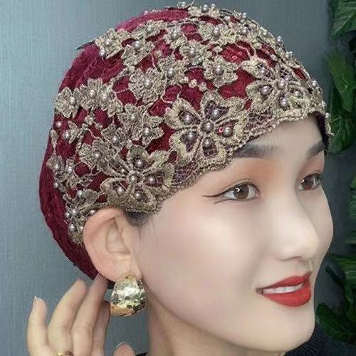 Beaded Cap Scarf Pullover Convenient Toque Wine Red Free Size GlamzKart