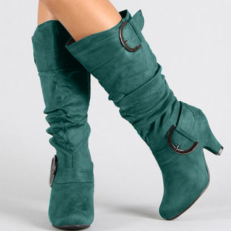 Fashion Brushed Velvet Spring And Autumn Women's Boots Green GlamzKart