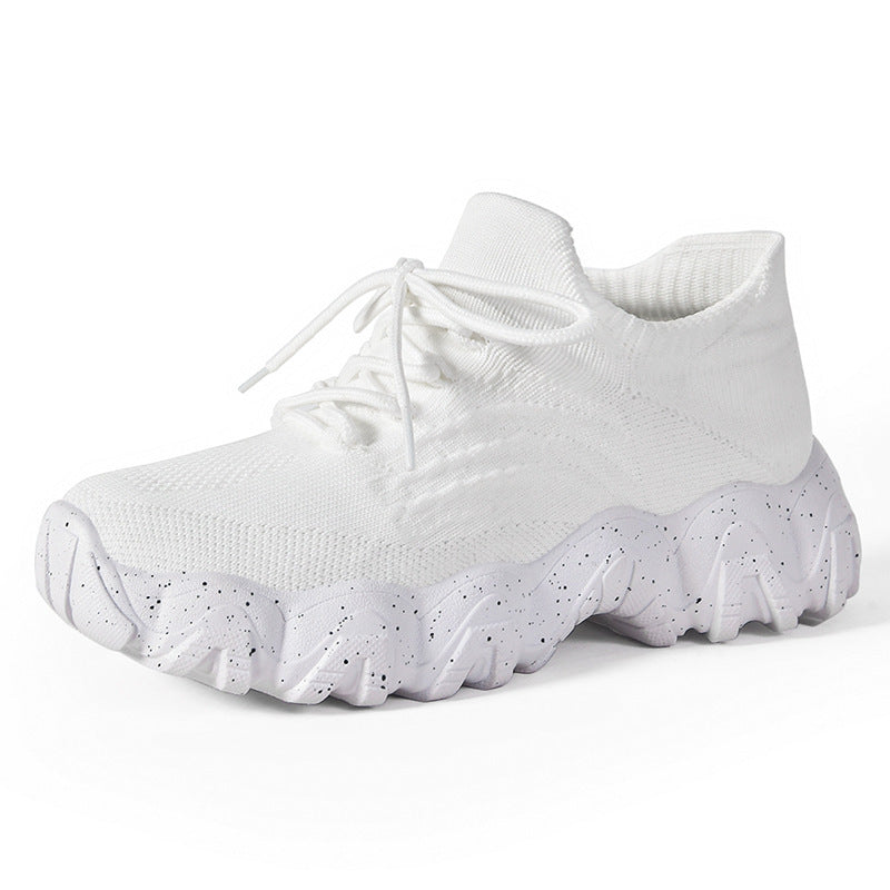Lace-up Fly-knit Socks Shoes Fashion Trendy Sneakers White GlamzKart