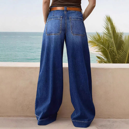 Loose Slimming Ladies Wide-leg Straight Pants Denim Ankle-length Pants GlamzKart