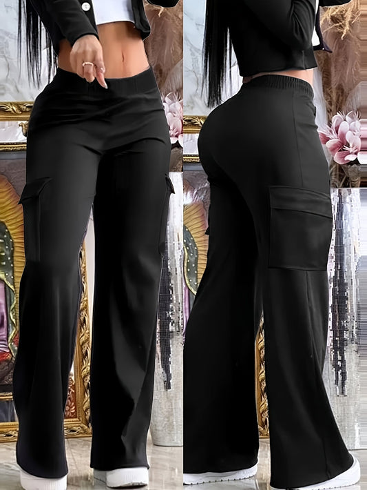 Black Wide Leg Multi-pocket Comfortable Trousers GlamzKart