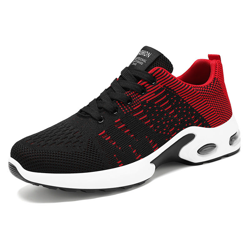 Men's Flyknit Mesh Breathable Casual Soft Sole Sneakers B9312 Black And Red GlamzKart