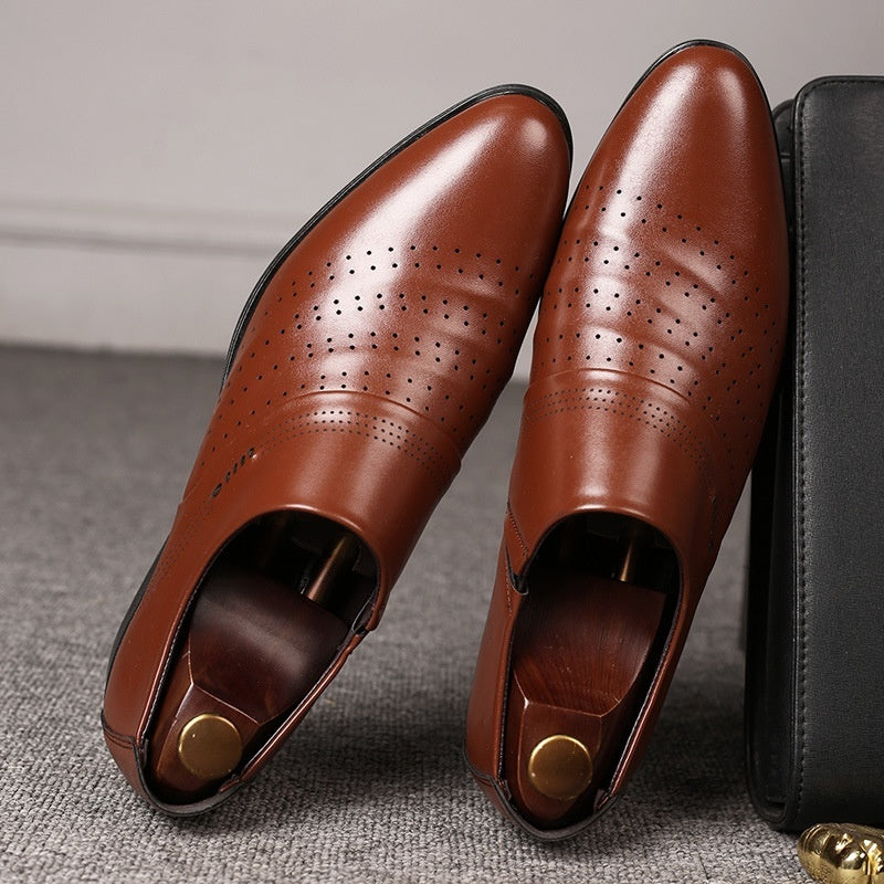 Casual Pointed Toe Leather Shoes Men Brown A GlamzKart